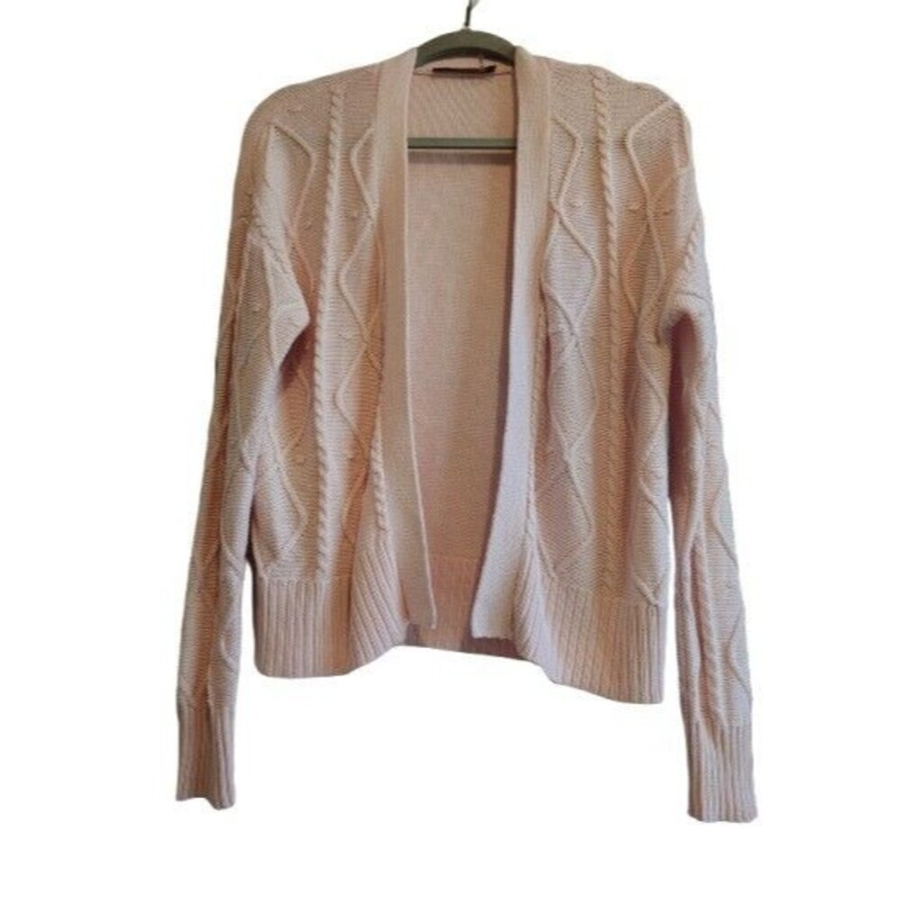 Bellini Pale Pink Cable Knit Open Front Cardigan Size Medium Soft Cozy Layering